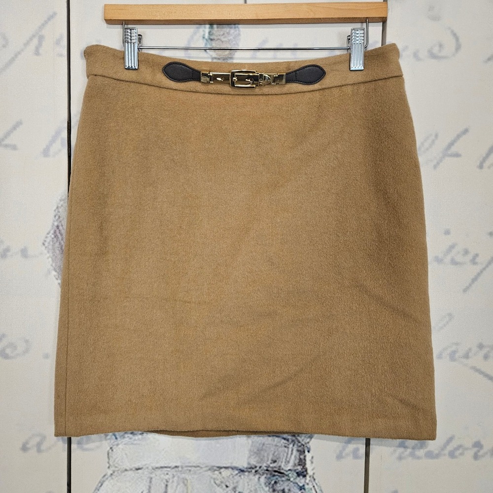 Lauren Ralph Lauren Camel Wool Blend Buckle Mini Skirt Tan Size 6 *FLAW*